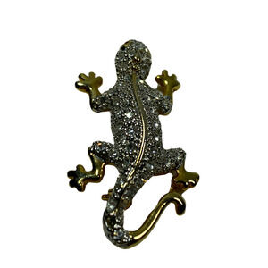 Old Money Vintage Rhinestone 1.5" Gold Tone Unsigned Minimalistic Lizard Brooch